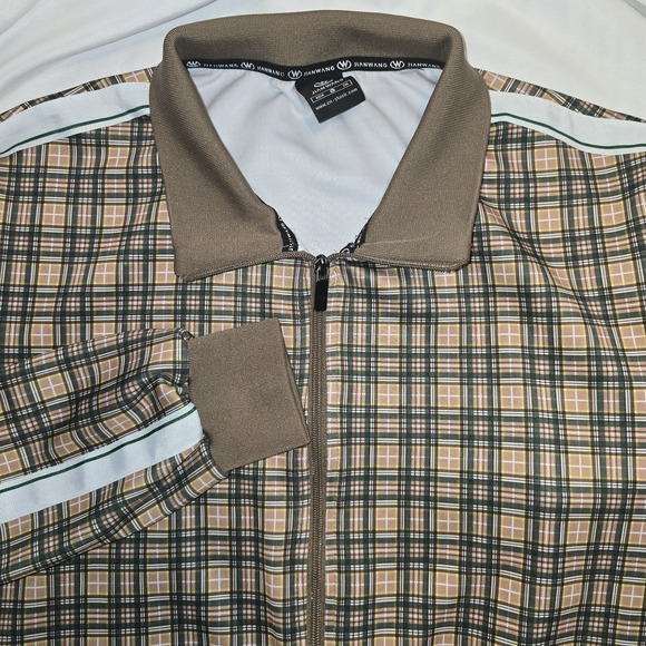 Jian Wang Mens Track Suit Olive Green Plaid Y2K Retro Full Zip Jacket Size L - Picture 1 of 7